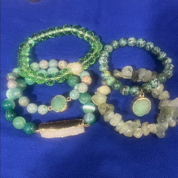 Green Multi-Strand Druzy & Beaded Bracelet Set - Picture 2 of 2